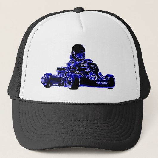 Het Rennen van Kart Blauw en Wit Trucker Pet (Voorkant)