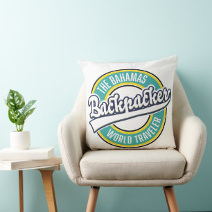 Het retro logo van de Bahama-reiziger backpacker. Kussen