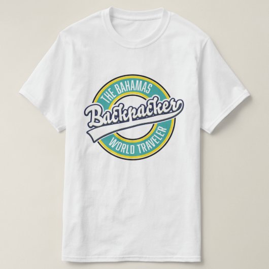 Het retro logo van de Bahama-reiziger backpacker. T-shirt (Design voorkant)