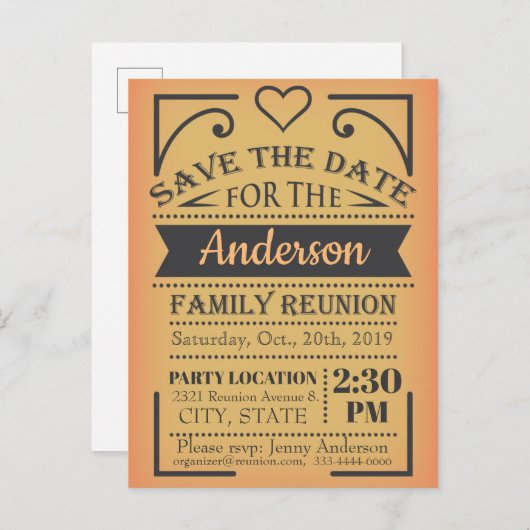 Het reünieontwerp van Date opslaan Aankondigingskaart (Voorkant / Achterkant)