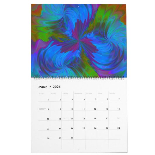 Het rijk van de zonnebloem kunst kalender (Mar 2026)