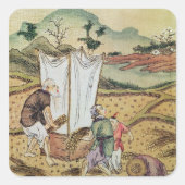 Het rijstverhaal vierkante sticker (Voorkant)