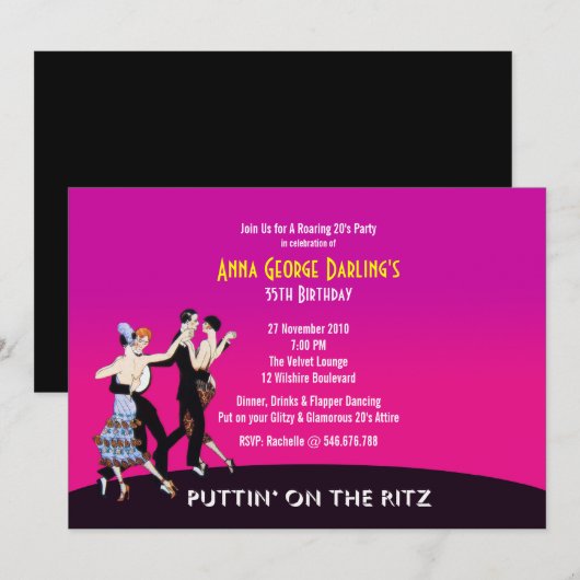 Het Roaring 20 van het Thema van de Partij van Jaz Kaart (Voorkant / Achterkant)
