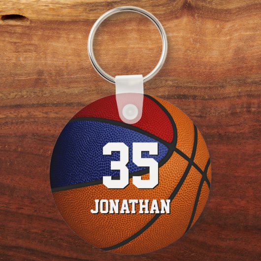 het rode blauwe team kleuren basketbalfeesten sleutelhanger (Achterkant)