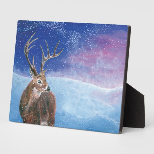 Het rode Deer Cervus elaphus en het winterlandscha Fotoplaat (Zijkant)