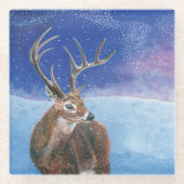 Het rode Deer Cervus elaphus en het winterlandscha Glazen Onderzetter (Voorkant)