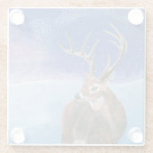 Het rode Deer Cervus elaphus en het winterlandscha Glazen Onderzetter (Achterkant)
