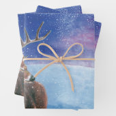 Het rode Deer Cervus elaphus en het winterlandscha Inpakpapier Vel (In situ)