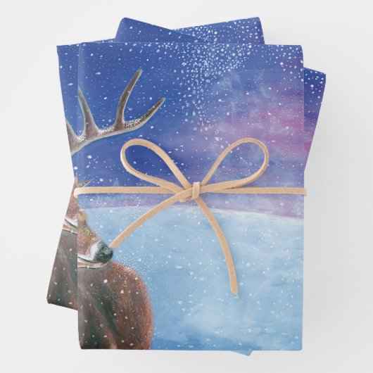 Het rode Deer Cervus elaphus en het winterlandscha Inpakpapier Vel (In situ)