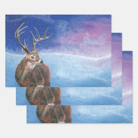 Het rode Deer Cervus elaphus en het winterlandscha Inpakpapier Vel (Set)