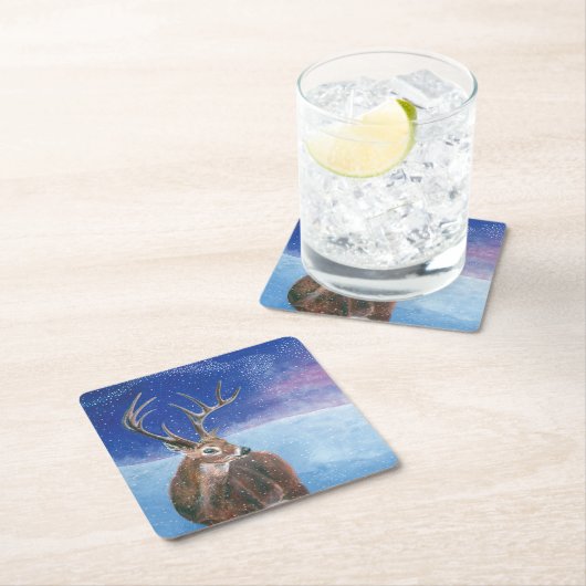 Het rode Deer Cervus elaphus en het winterlandscha Kartonnen Onderzetters (Insitu)