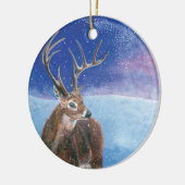 Het rode Deer Cervus elaphus en het winterlandscha Keramisch Ornament (Links)