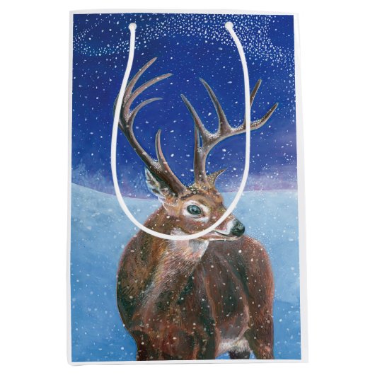 Het rode Deer Cervus elaphus en het winterlandscha Medium Cadeauzakje (Voorkant)