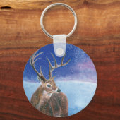 Het rode Deer Cervus elaphus en het winterlandscha Sleutelhanger (Voorkant)