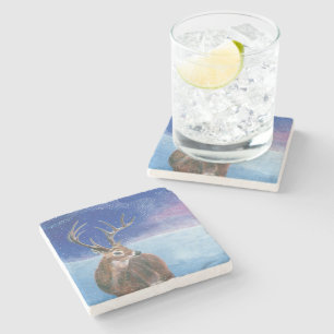 Het rode Deer Cervus elaphus en het winterlandscha Stenen Onderzetter