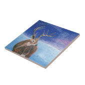 Het rode Deer Cervus elaphus en het winterlandscha Tegeltje (Zijkant)