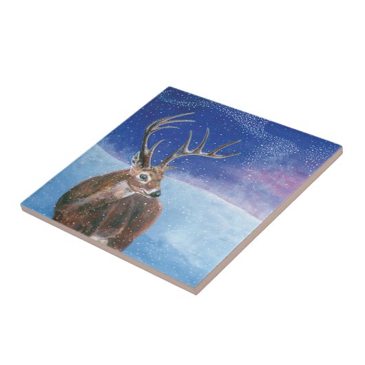 Het rode Deer Cervus elaphus en het winterlandscha Tegeltje (Zijkant)