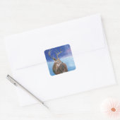 Het rode Deer Cervus elaphus en het winterlandscha Vierkante Sticker (Envelop)