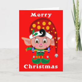 Het rode Elf van het Pet Feestdagen Kaart