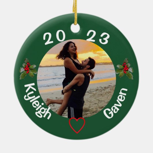 Het Rode en Groene Kerst Keramische Ornament van h (Achterkant)