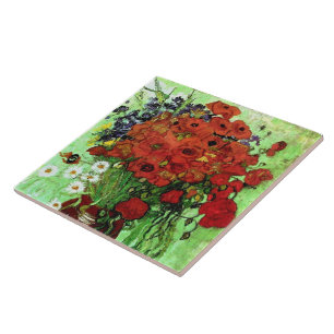 Het rode Fine Art. van Papavers & Daisies Van Gogh Tegeltje