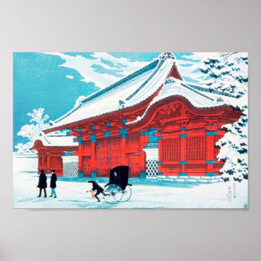Het Rode Gate van Hongo in Sneeuw door Hiroaki Tak Poster (Voorkant)