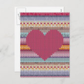 Het rode gebreide hart van de Valentijnsdag Feestdagenkaart (Voorkant / Achterkant)