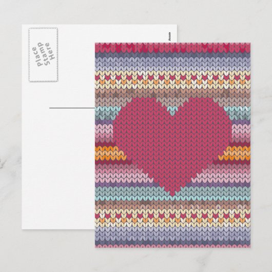 Het rode gebreide hart van de Valentijnsdag Feestdagenkaart (Voorkant / Achterkant)