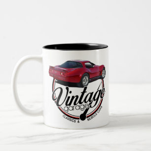 Het Rode Korvet van de vintage Garage Tweekleurige Koffiemok