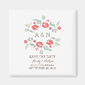 Het Rode Land Floral Monogram sparen de Datum Magn Magneet (Voorkant)