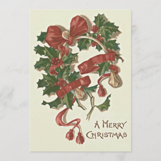 Het Rode Lint Winterberry van het Vorkbeen van de Feestdagenkaart (Voorkant)