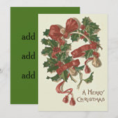 Het Rode Lint Winterberry van het Vorkbeen van de Feestdagenkaart (Voorkant / Achterkant)