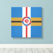 Het rode lion-omhuld canvas afdruk (Insitu (Houten vloer))