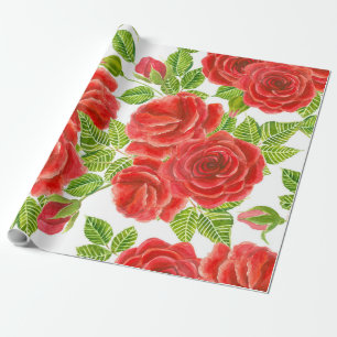 Het rode naadloze patroon van de rozenwaterverf cadeaupapier