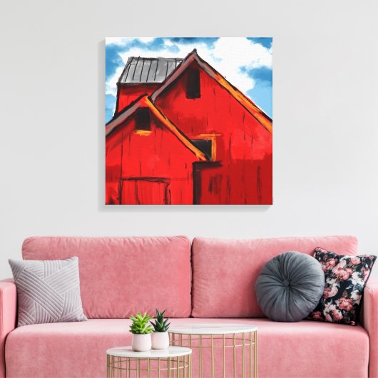 Het rode Schuurschilderen Canvas Afdruk (Insitu (Woonkamer))