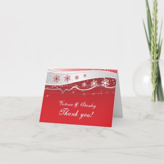 Het rode, zilveren grijze de winterhuwelijk dankt bedankkaart (Voorkant)