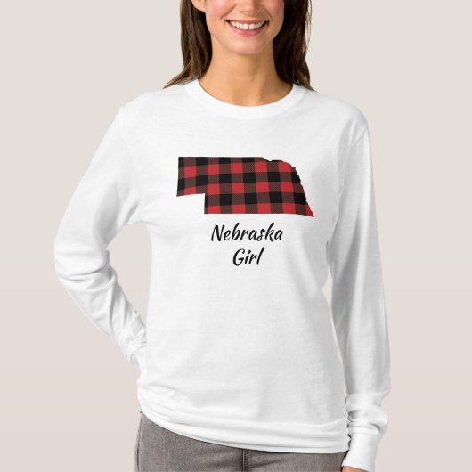 Het rode Zwarte Meisje van Nebraska van de Plaid T-shirt (Voorkant)