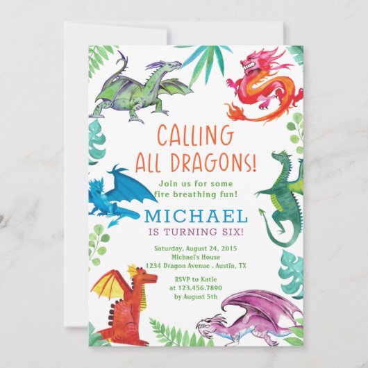 Het roepen van alle dragons verjaardagspartij kaart (Voorkant)