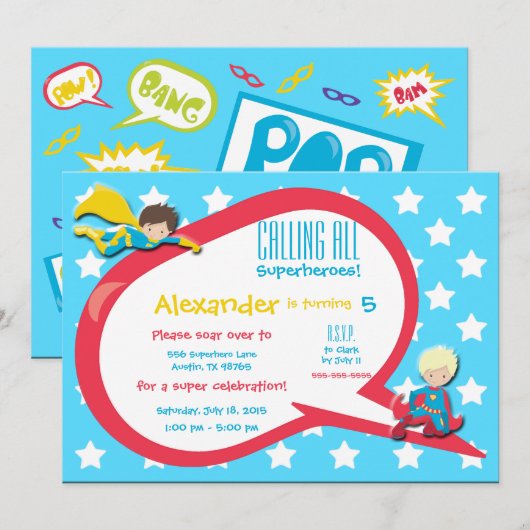Het roepen van Alle Superhelden Uitnodiging van de (Voorkant / Achterkant)