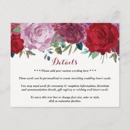 Het Romantische Collectie van het Floral Wedding Informatiekaartje