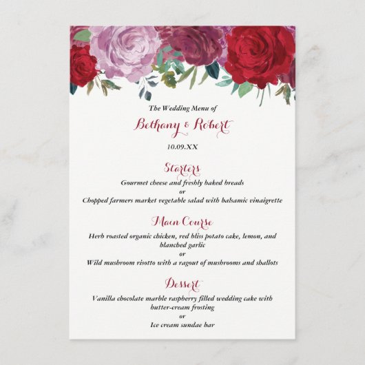 Het Romantische Collectie van het Floral Wedding Menu (Voorkant)