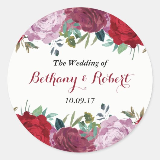 Het Romantische Collectie van het Floral Wedding Ronde Sticker (Voorkant)