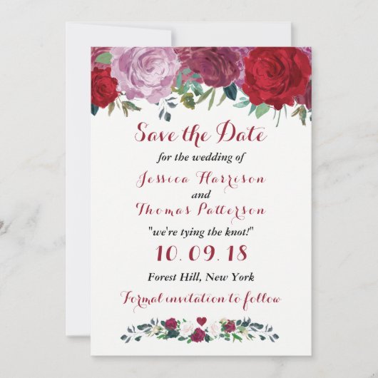 Het Romantische Collectie van het Floral Wedding Save The Date (Voorkant)