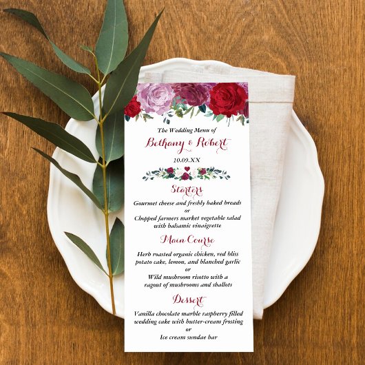 Het romantische Floral Wedding Collectie Menu