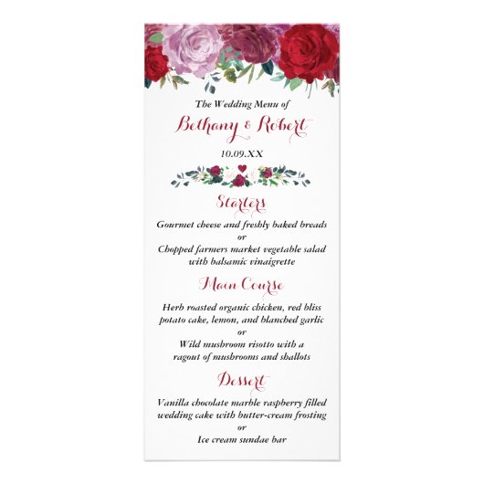 Het romantische Floral Wedding Collectie Menu (Voorkant)