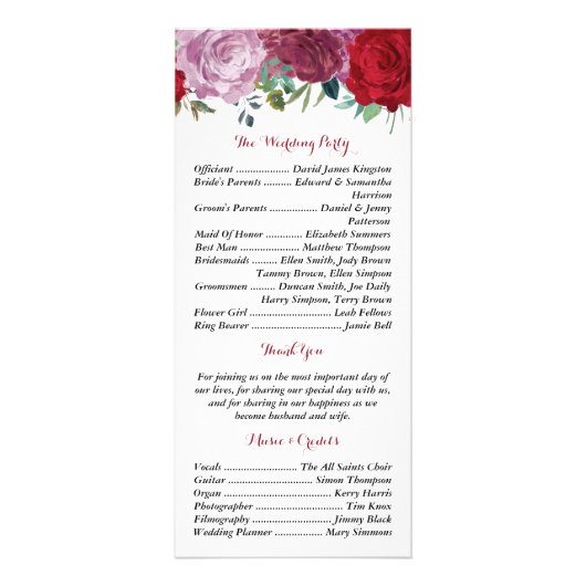 Het romantische Floral Wedding Collectie - Program Reclamekaart (Achterkant)