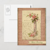 Het romantische Franse Vintage Roze nam Briefkaart (Voorkant / Achterkant)