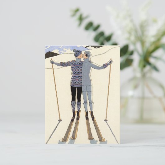 Het romantische het Ski?en Briefkaart van het Paar (Staand voorkant)