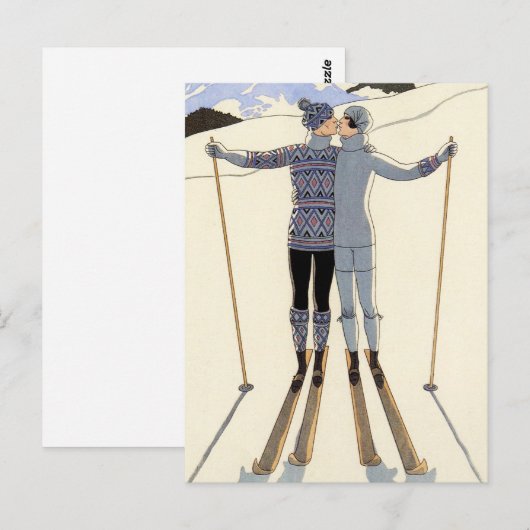 Het romantische het Ski?en Briefkaart van het Paar (Voorkant / Achterkant)