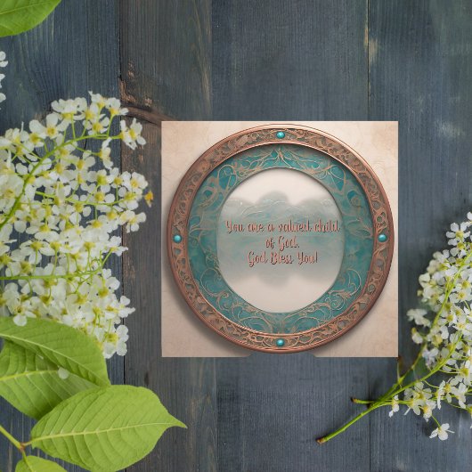 Het Ronde Koper Turquoise Frame Feestdagenkaart